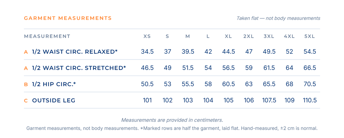 AM BOWLS Men's Playing Pant size chart