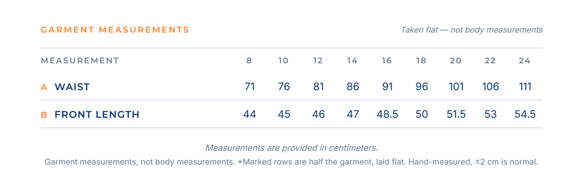 AM BOWLS Women's Mid-Length Skort size chart